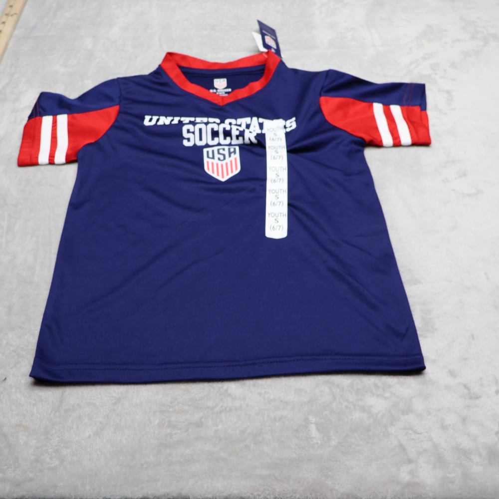 US Soccer Shirt Youth Small 6/7 Blue US Soccer Team Graphic Jersey VNeck $20 NEW